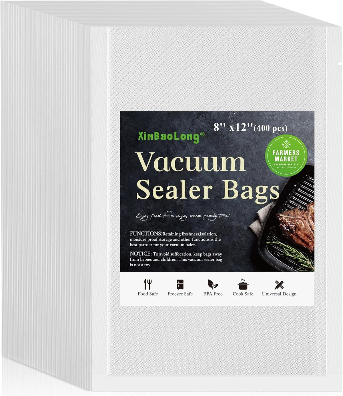 Vacuum Sealer Bags, 11"x16" Gallon, 8"x12" Quart, 6"x10" Pint, 150Pcs