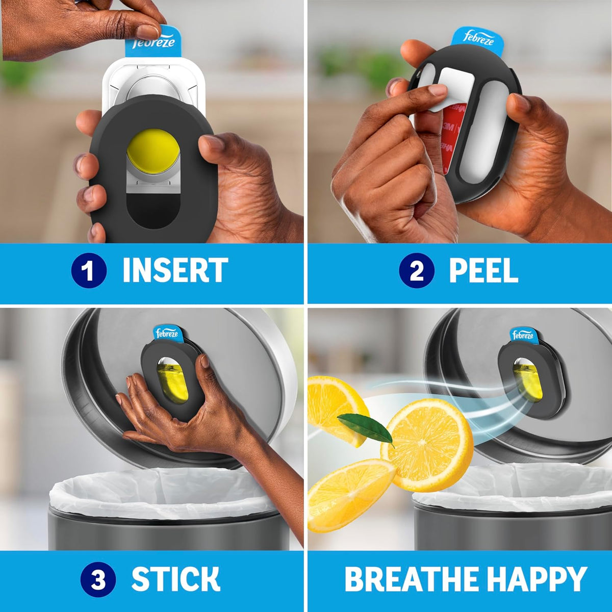 Odor Fighter, Can Air Freshener, Stick-On Deodorizer for Garbage Cans, Diaper Pails, Works with Scented Bags, Fresh Lemon and Linen & Sky Scents, 2 Holders + 2 Refills