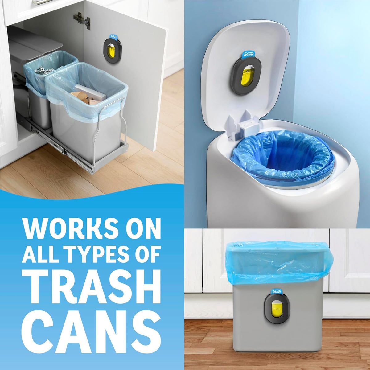Odor Fighter, Can Air Freshener, Stick-On Deodorizer for Garbage Cans, Diaper Pails, Works with Scented Bags, Fresh Lemon and Linen & Sky Scents, 2 Holders + 2 Refills