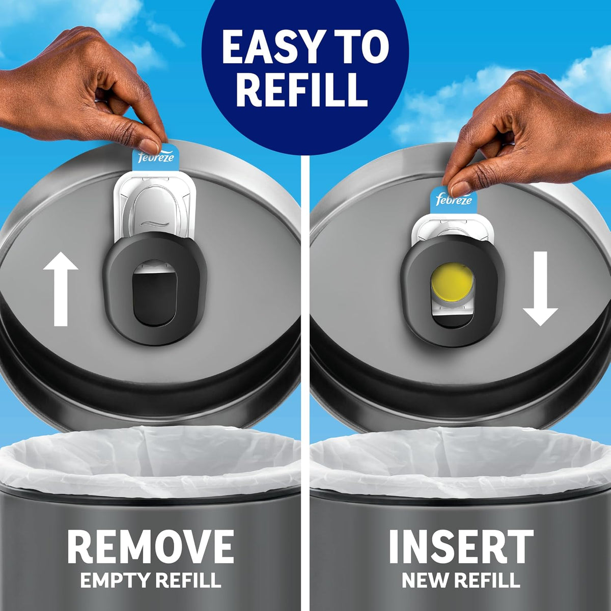 Odor Fighter, Can Air Freshener, Stick-On Deodorizer for Garbage Cans, Diaper Pails, Works with Scented Bags, Fresh Lemon and Linen & Sky Scents, 2 Holders + 2 Refills