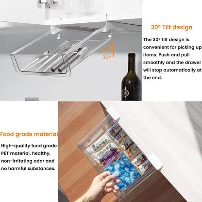 Under Shelf Storage Drawer, Under Cabinet Spice Rack, Spice Organizer for Drawer Pull Out, Under Cabinet Basket Hanging Holder for Cupboard Pantry