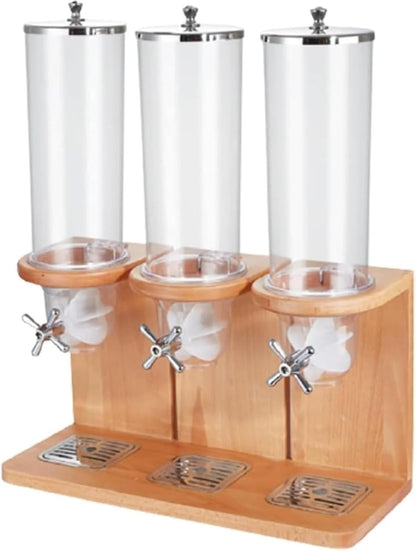Cereal Dispenser Countertop Counter Top Rotating Cereal Grain Food Dispenser Dry Food Grain Nut Candy Snack Rice Triple (beech,12L)