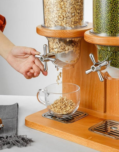Cereal Dispenser Countertop Counter Top Rotating Cereal Grain Food Dispenser Dry Food Grain Nut Candy Snack Rice Triple (beech,12L)