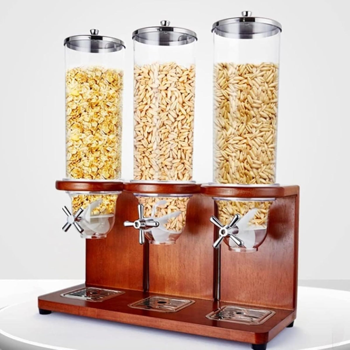 Cereal Dispenser Countertop Counter Top Rotating Cereal Grain Food Dispenser Dry Food Grain Nut Candy Snack Rice Triple (beech,12L)