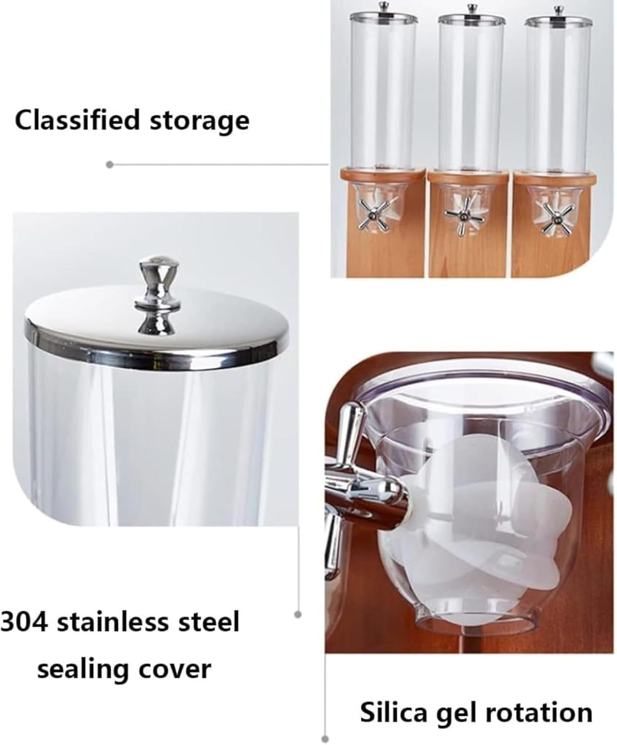 Cereal Dispenser Countertop Counter Top Rotating Cereal Grain Food Dispenser Dry Food Grain Nut Candy Snack Rice Triple (beech,12L)