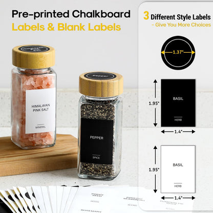 14 Pcs Spice Jars with Bamboo Lids - 4oz Square Spice Bottles with Spice Labels, Shaker Lids, Funnel