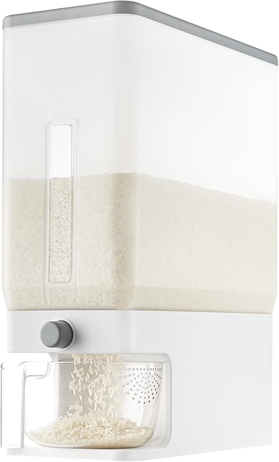 Rice Container 26 Lbs, One-Press Dispenser with Measuring Cup