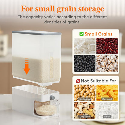 Rice Container 26 Lbs, One-Press Dispenser with Measuring Cup