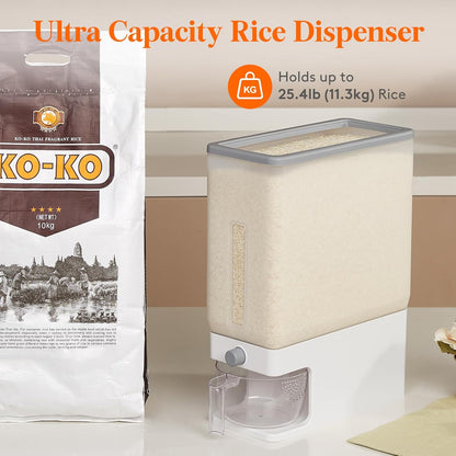 Rice Container 26 Lbs, One-Press Dispenser with Measuring Cup