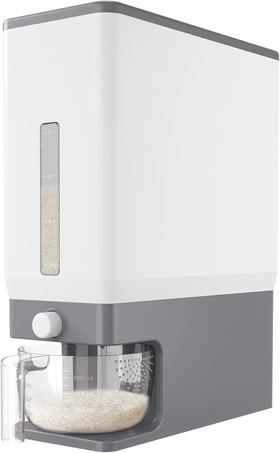Rice Container 26 Lbs, One-Press Dispenser with Measuring Cup