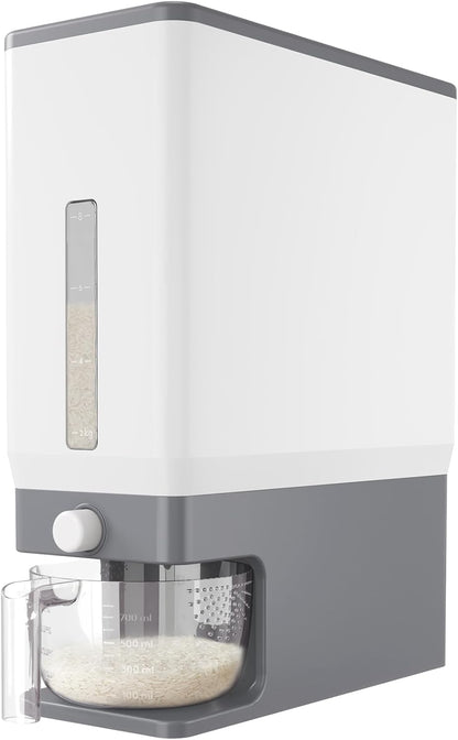 Rice Container 26 Lbs, One-Press Dispenser with Measuring Cup