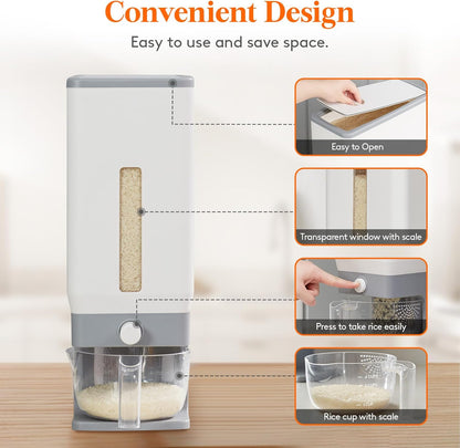 Rice Container 26 Lbs, One-Press Dispenser with Measuring Cup