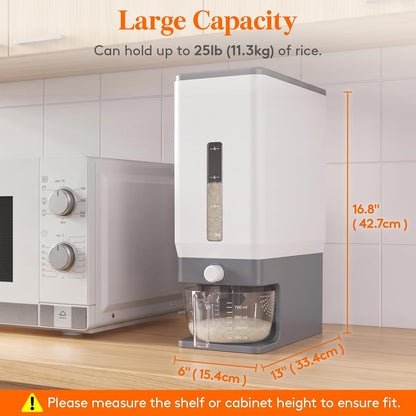 Rice Container 26 Lbs, One-Press Dispenser with Measuring Cup