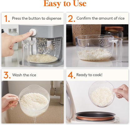 Rice Container 26 Lbs, One-Press Dispenser with Measuring Cup
