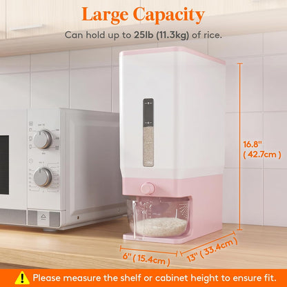 Rice Container 26 Lbs, One-Press Dispenser with Measuring Cup