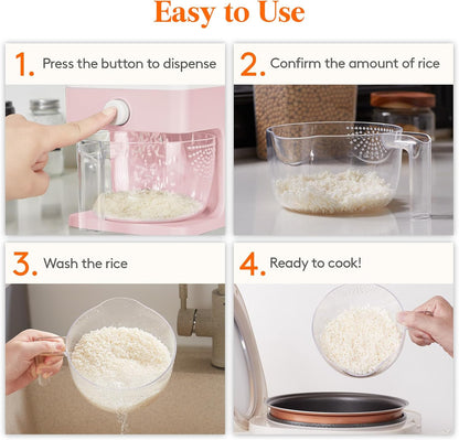 Rice Container 26 Lbs, One-Press Dispenser with Measuring Cup