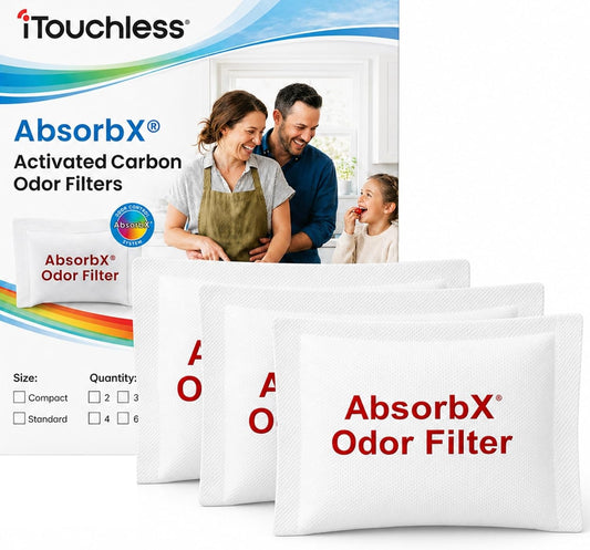 Official Trash Can Deodorizer AbsorbX 3-Pack All Natural Activated Charcoal Odor Absorber Stops Garbage Smells, Compost Bin Filter Air Freshener for 8 Gal & Larger Trashcan with Compartment