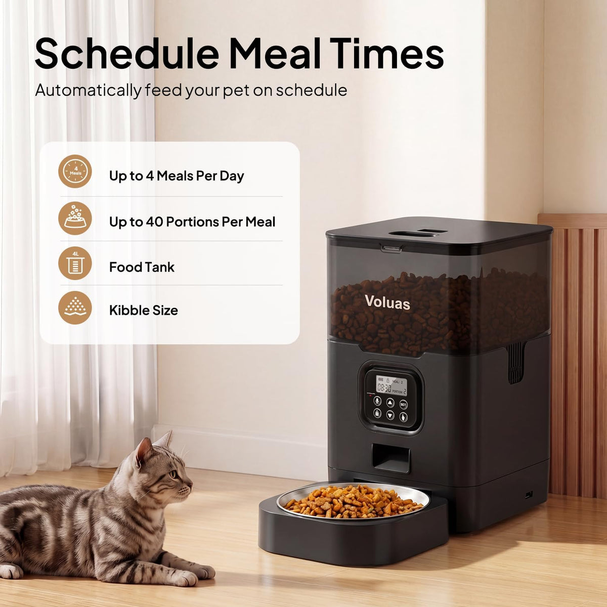 Automatic Cat Feeder, 4L Timed Dry Food Dispenser for Cats & Dogs