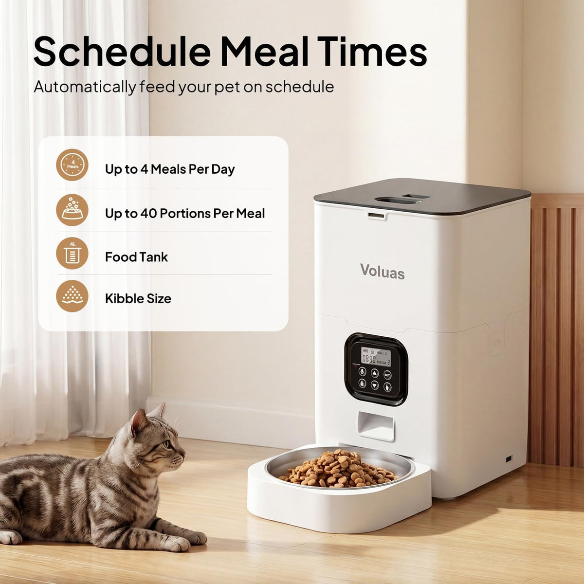Automatic Cat Feeder, 4L Timed Dry Food Dispenser for Cats & Dogs