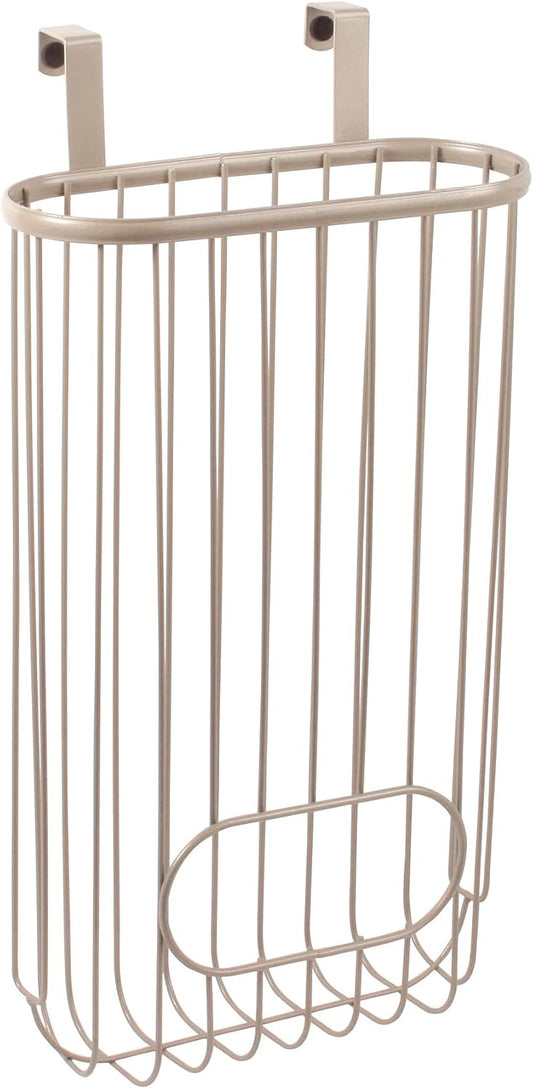 Ashley Over The Cabinet Plastic Bag Holder (Satin Nickel Powder Coat) - Grocery & Recycling Bag Dispenser for Kitchen, Bathroom, Under Sink, Home, & Apartment Organization