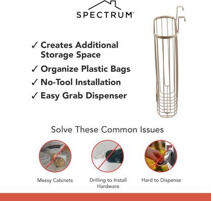 Ashley Over The Cabinet Plastic Bag Holder (Satin Nickel Powder Coat) - Grocery & Recycling Bag Dispenser for Kitchen, Bathroom, Under Sink, Home, & Apartment Organization