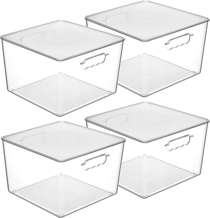 4 Pack Extra Large Clear Plastic Storage Bins,11x11 Cube Acrylic Organizer Square Containers with Handle for Pantry,Closet,LaundryRoom,Kitchen,Bathroom,UnderSink Organization