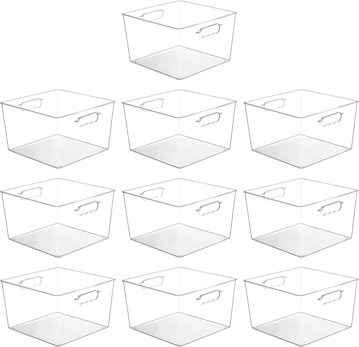 4 Pack Extra Large Clear Plastic Storage Bins,11x11 Cube Acrylic Organizer Square Containers with Handle for Pantry,Closet,LaundryRoom,Kitchen,Bathroom,UnderSink Organization