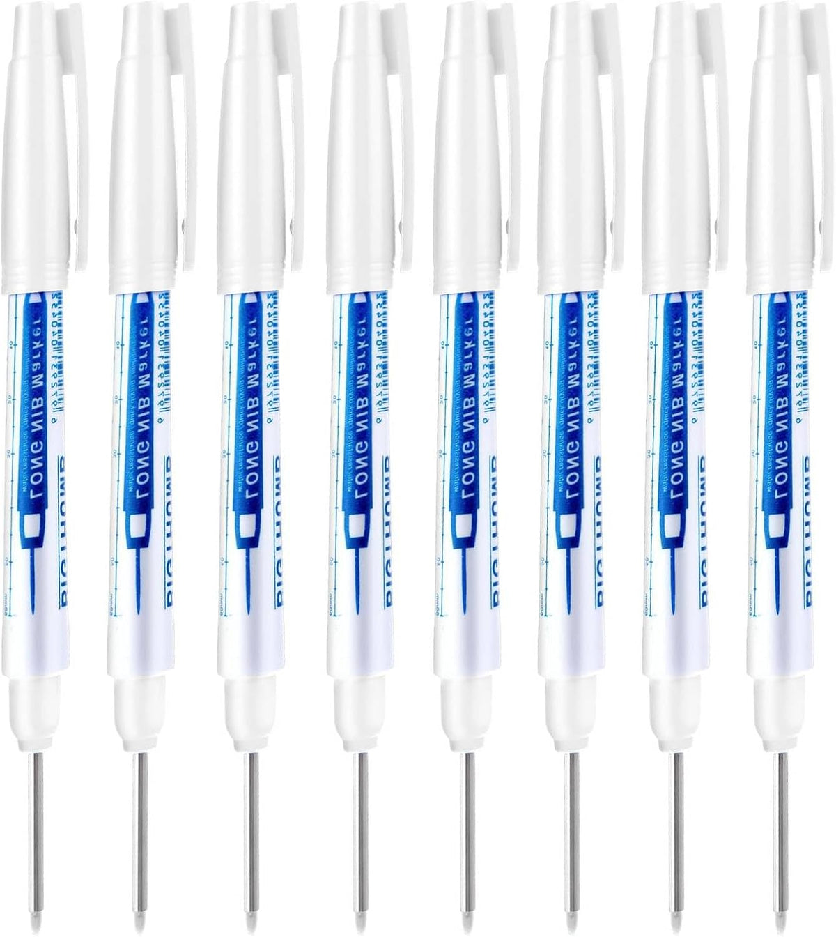 8Pcs Deep Reach Markers Waterproof Deep Hole Marker Pens 34mm Construction Markers Permanent Ink Quick-Dry Long Nib Marker Drill Long Nose Metal Marking Pen for Carpenters Construction (White)