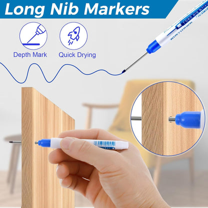 8Pcs Deep Reach Markers Waterproof Deep Hole Marker Pens 34mm Construction Markers Permanent Ink Quick-Dry Long Nib Marker Drill Long Nose Metal Marking Pen for Carpenters Construction (White)