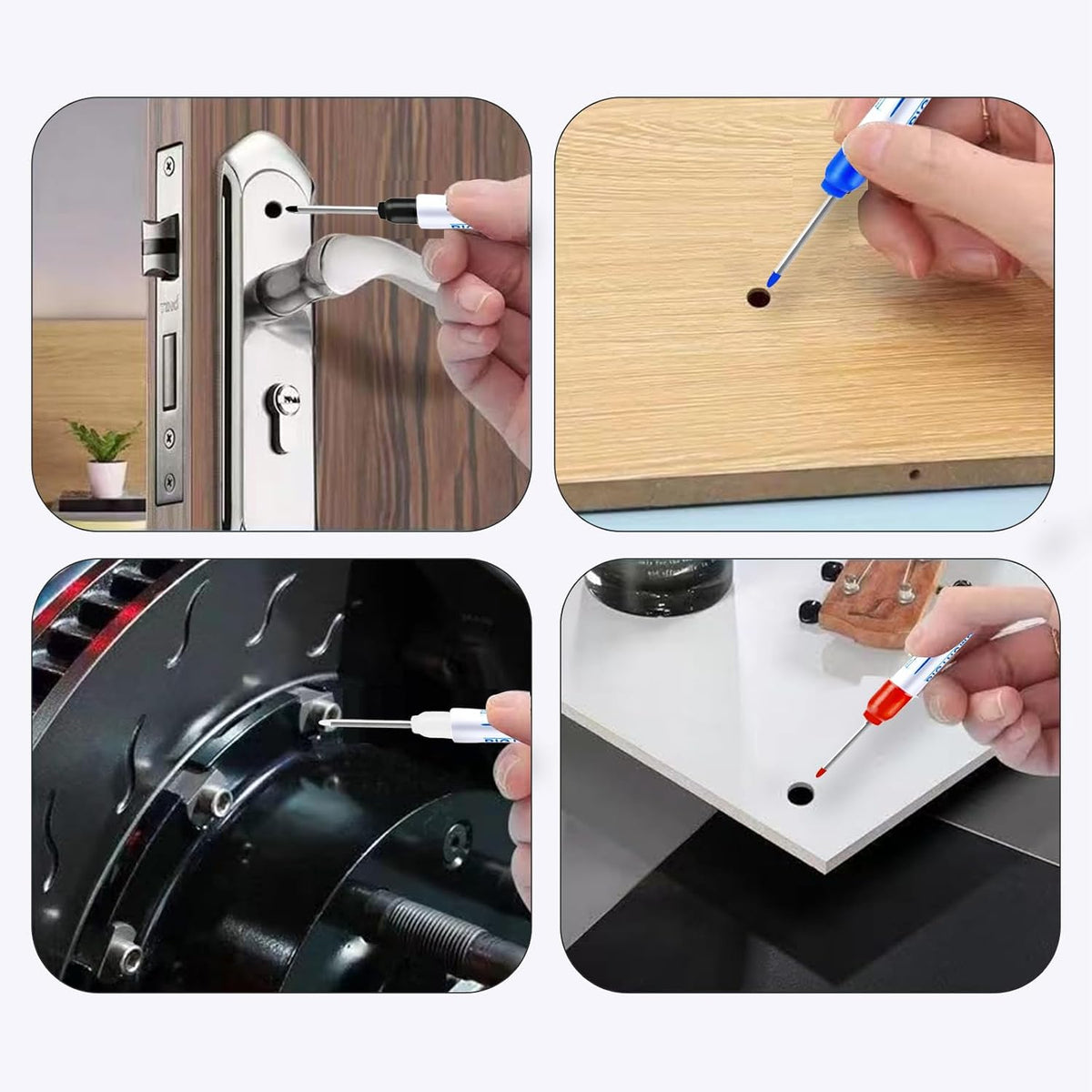 8Pcs Deep Reach Markers Waterproof Deep Hole Marker Pens 34mm Construction Markers Permanent Ink Quick-Dry Long Nib Marker Drill Long Nose Metal Marking Pen for Carpenters Construction (White)