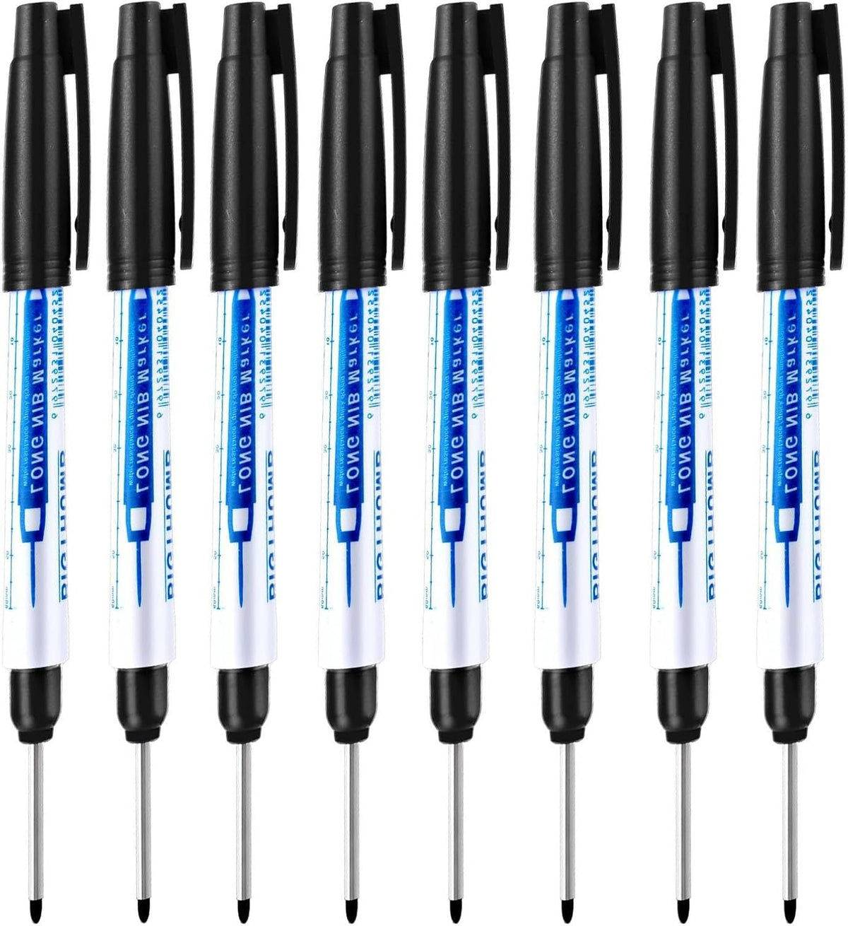8Pcs Deep Reach Markers Waterproof Deep Hole Marker Pens 34mm Construction Markers Permanent Ink Quick-Dry Long Nib Marker Drill Long Nose Metal Marking Pen for Carpenters Construction (White)