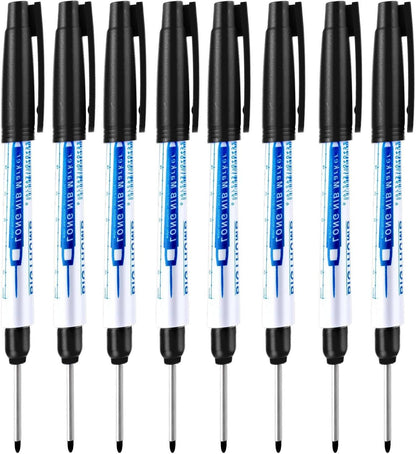 8Pcs Deep Reach Markers Waterproof Deep Hole Marker Pens 34mm Construction Markers Permanent Ink Quick-Dry Long Nib Marker Drill Long Nose Metal Marking Pen for Carpenters Construction (White)