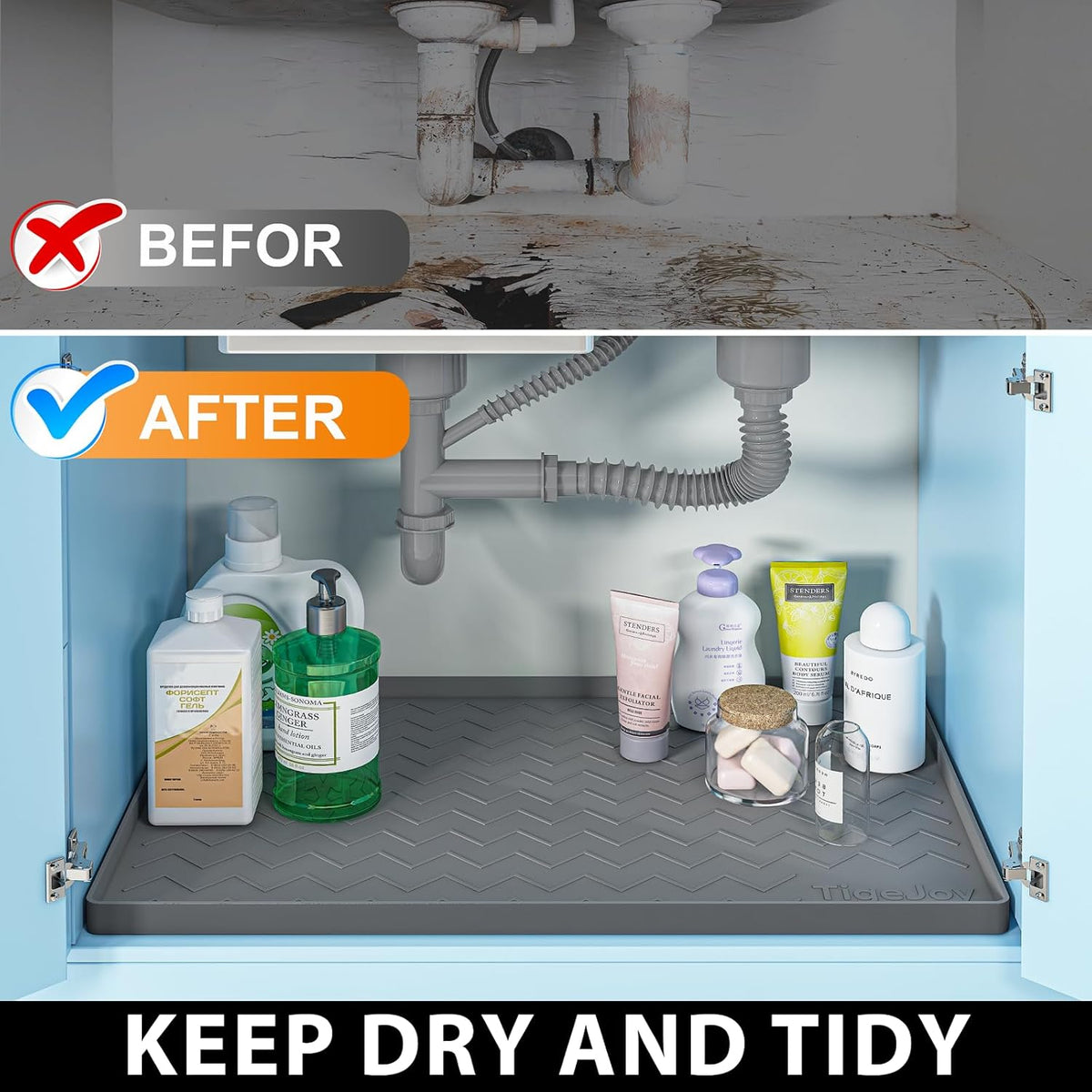 Under Sink Mats for Kitchen Waterproof 34" x 22", Cabinet Liner