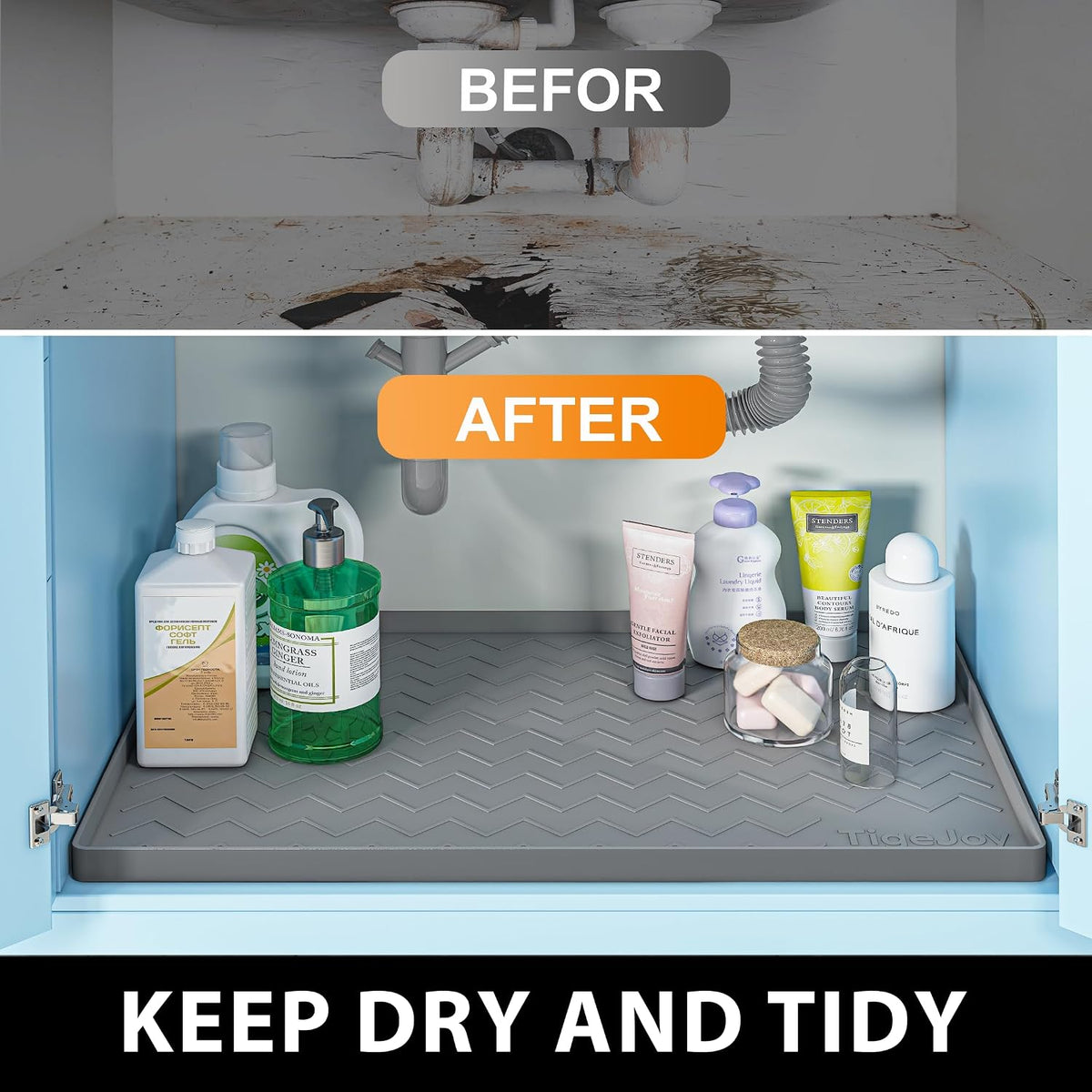 Under Sink Mats for Kitchen Waterproof 34" x 22", Cabinet Liner