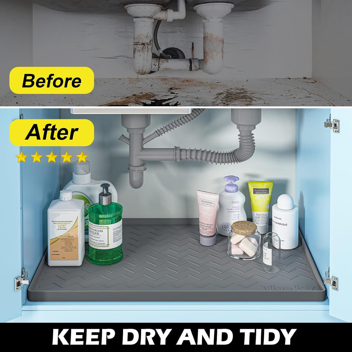 Under Sink Mats for Kitchen Waterproof 34" x 22", Cabinet Liner