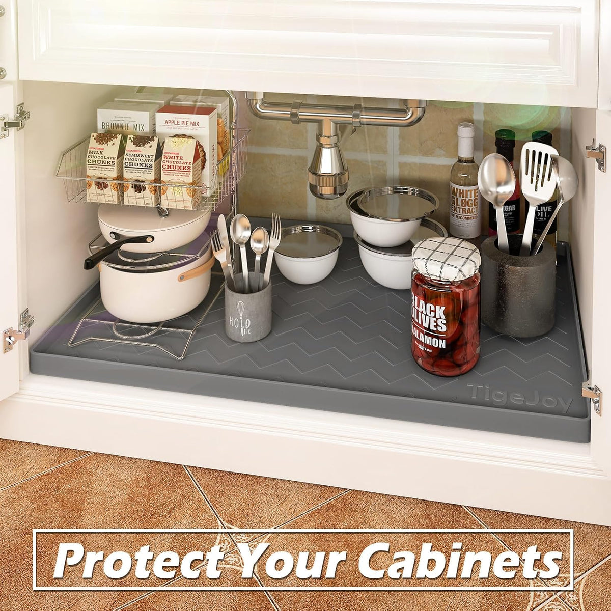 Under Sink Mats for Kitchen Waterproof 34" x 22", Cabinet Liner