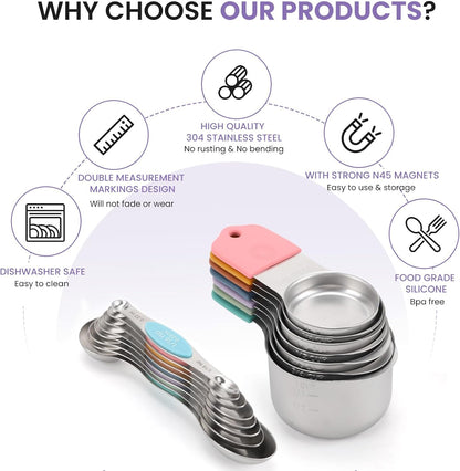 Magnetic Measuring Cups and Spoons Set-Heavy Duty 304 Stainless Steel