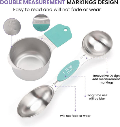 Magnetic Measuring Cups and Spoons Set-Heavy Duty 304 Stainless Steel