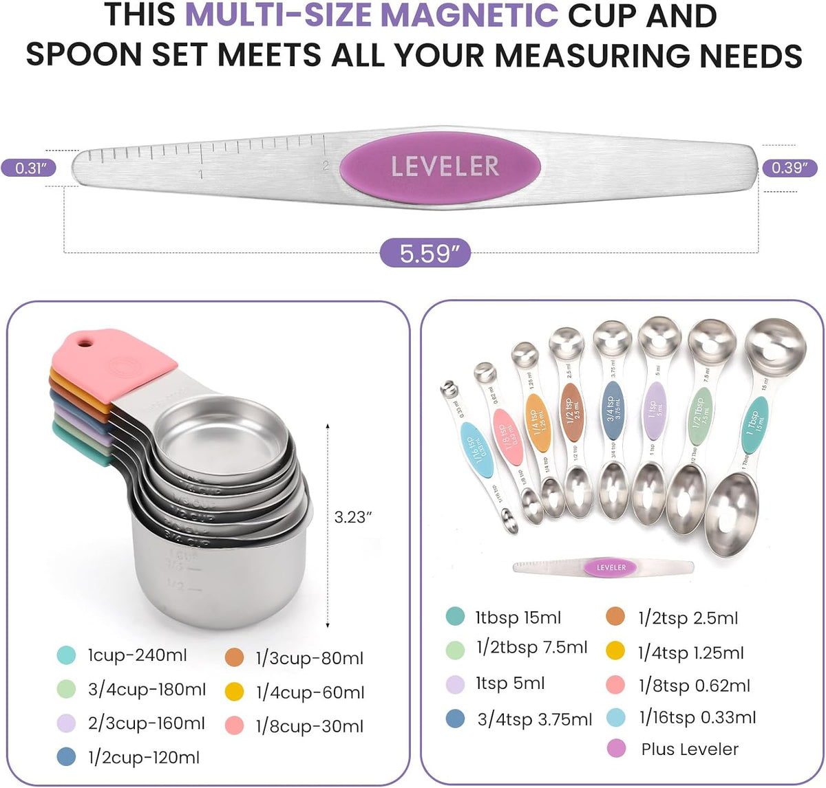 Magnetic Measuring Cups and Spoons Set-Heavy Duty 304 Stainless Steel