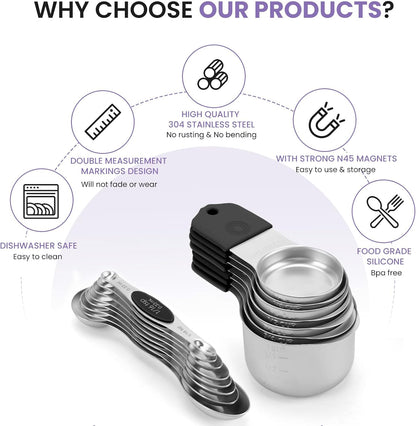 Magnetic Measuring Cups and Spoons Set-Heavy Duty 304 Stainless Steel