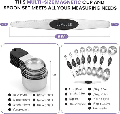 Magnetic Measuring Cups and Spoons Set-Heavy Duty 304 Stainless Steel