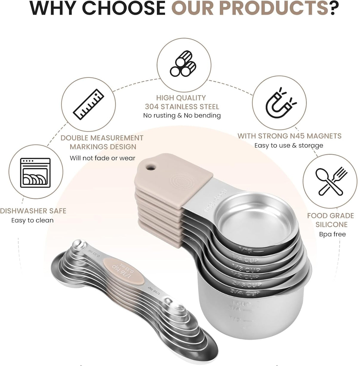 Magnetic Measuring Cups and Spoons Set-Heavy Duty 304 Stainless Steel