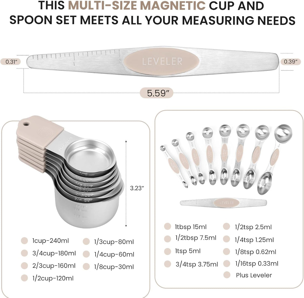 Magnetic Measuring Cups and Spoons Set-Heavy Duty 304 Stainless Steel