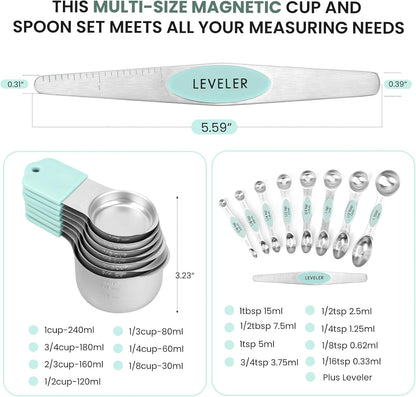 Magnetic Measuring Cups and Spoons Set-Heavy Duty 304 Stainless Steel
