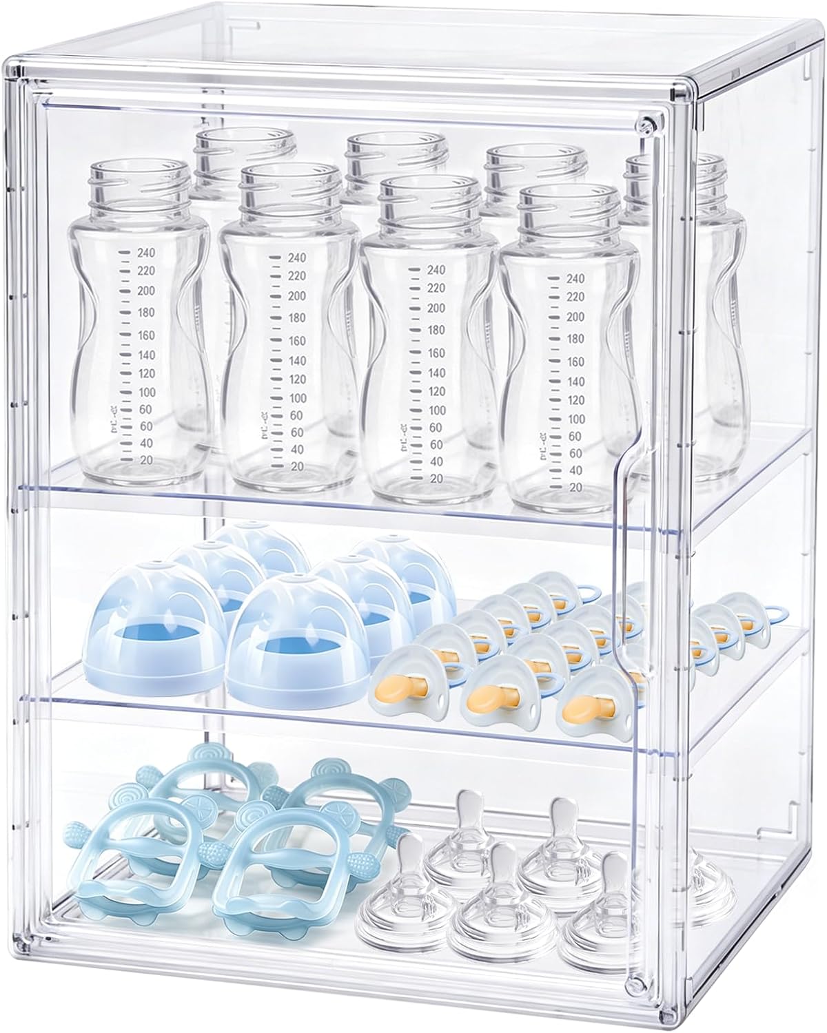 X-LARGE Baby Bottle Organizer, Upgraded Bottle Storage Organizer Baby for Countertop Cabinet, Removable Baby Organizer with Magnetic Door, Bottle Station Organizer for Nipples, Pump Parts, THICKENED