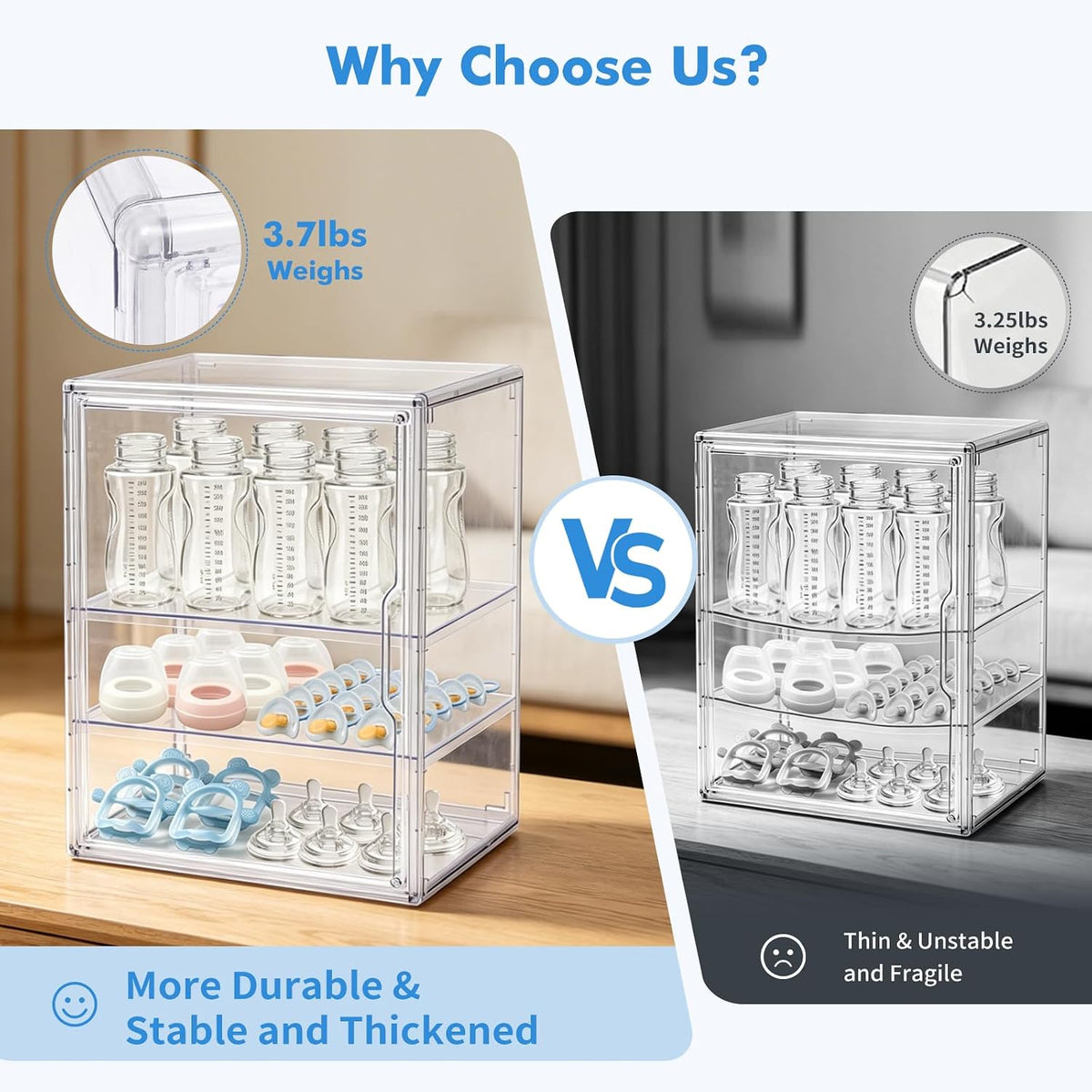 X-LARGE Baby Bottle Organizer, Upgraded Bottle Storage Organizer Baby for Countertop Cabinet, Removable Baby Organizer with Magnetic Door, Bottle Station Organizer for Nipples, Pump Parts, THICKENED