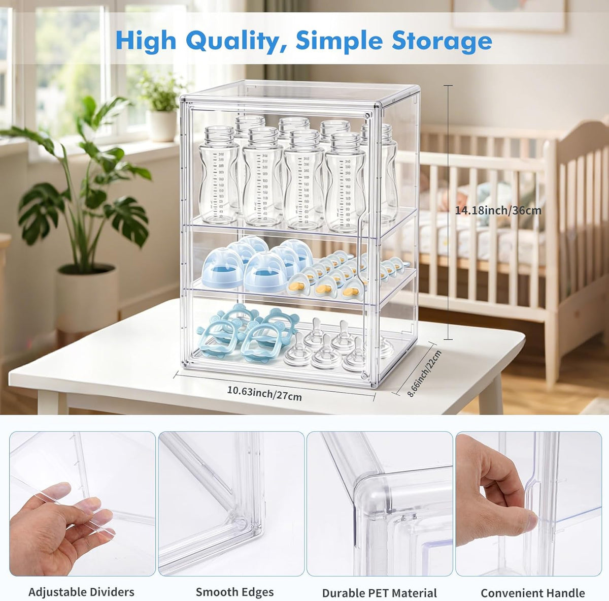X-LARGE Baby Bottle Organizer, Upgraded Bottle Storage Organizer Baby for Countertop Cabinet, Removable Baby Organizer with Magnetic Door, Bottle Station Organizer for Nipples, Pump Parts, THICKENED