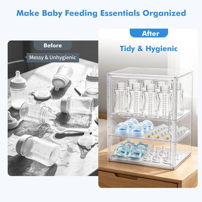X-LARGE Baby Bottle Organizer, Upgraded Bottle Storage Organizer Baby for Countertop Cabinet, Removable Baby Organizer with Magnetic Door, Bottle Station Organizer for Nipples, Pump Parts, THICKENED