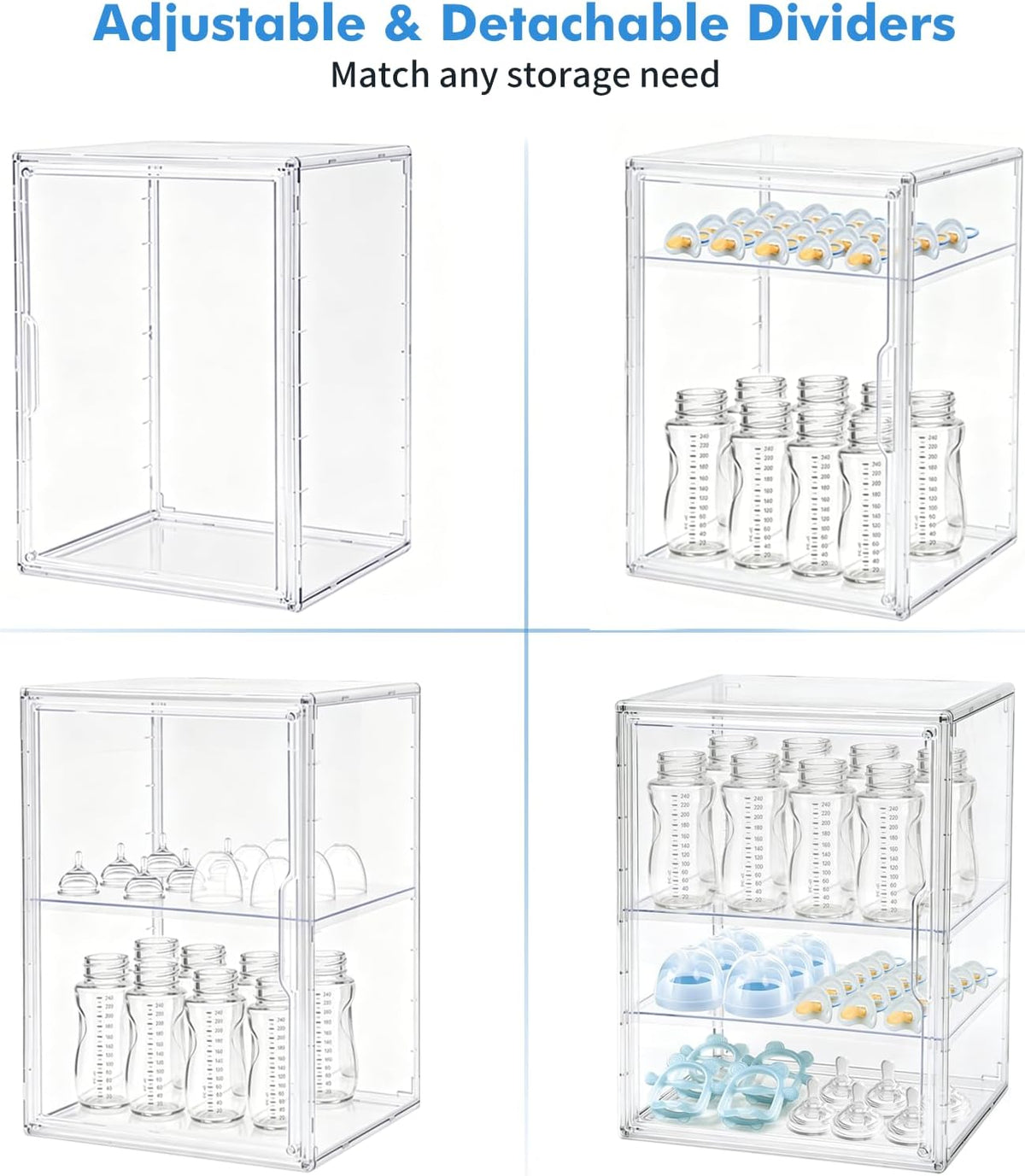 X-LARGE Baby Bottle Organizer, Upgraded Bottle Storage Organizer Baby for Countertop Cabinet, Removable Baby Organizer with Magnetic Door, Bottle Station Organizer for Nipples, Pump Parts, THICKENED