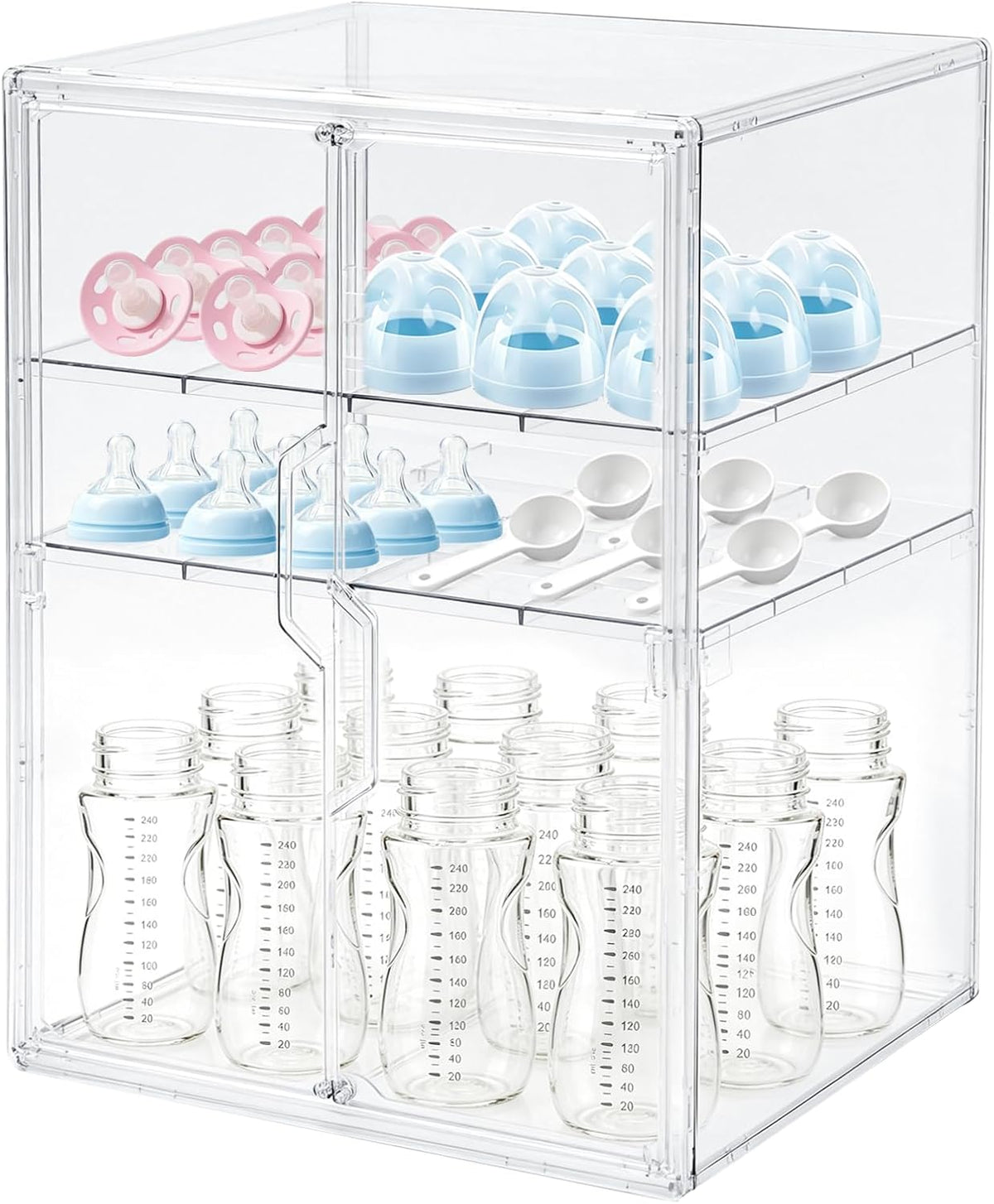 X-LARGE Baby Bottle Organizer, Upgraded Bottle Storage Organizer Baby for Countertop Cabinet, Removable Baby Organizer with Magnetic Door, Bottle Station Organizer for Nipples, Pump Parts, THICKENED